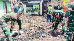 Babinsa Koramil Temayang Bojonegoro, bersama Warga Babatan Kedungsari bersihkan Puing-Puing Rumah Terbakar