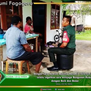 Dengan Cara Komsos Babinsa Koramil 1512-03/Gebe selalu ingatkan cara menjaga Bangunan Rumah dengan Baik dan Benar