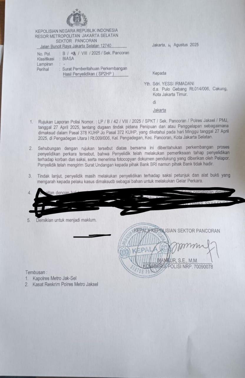 Dugaan Kasus Penipuan, Pihak BRI Mangkir dari Panggilan Polisi