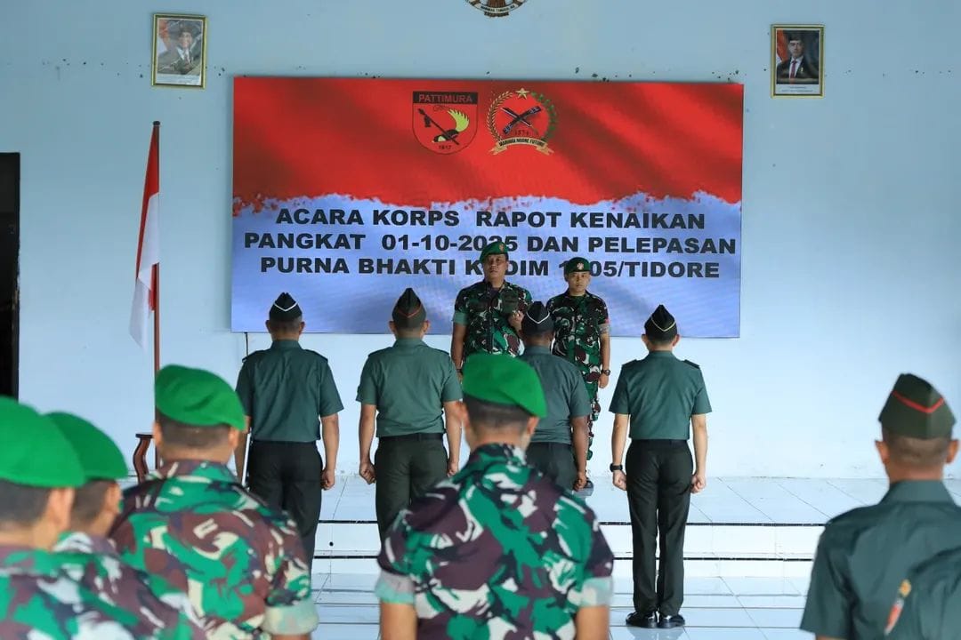 Dandim 1505/Tidore Pimpin Korps Raport Kenaikan Pangkat dan Purna Bhakti Prajurit