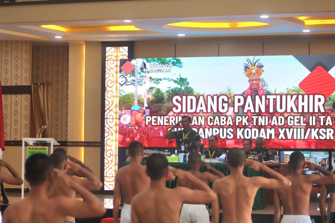 Pangdam Kasuari Pimpin Sidang Pantukhir Caba PK TNI AD Gelombang II TA 2025: 204 Casis Jalani Seleksi Akhir Menuju Gerbang Prajurit Pangdam Kasuari Pimpin Sidang Pantukhir Caba PK TNI AD Gelombang II TA 2025: 204 Casis Jalani Seleksi Akhir Menuju Gerbang Prajurit