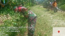 Babinsa Koramil 1505-05/Sofifi Ajak Warga Bersihkan Rumput di Pinggir Jalan Desa Barbar