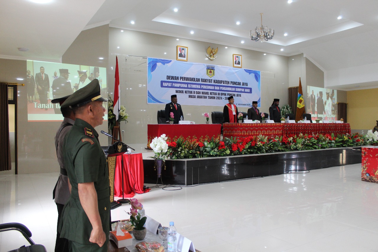 Kodim 1714/Puncak Jaya Hadiri Rapat Paripurna Istimewa Pelantikan Anggota DPRK Masa Jabatan 2024–2029