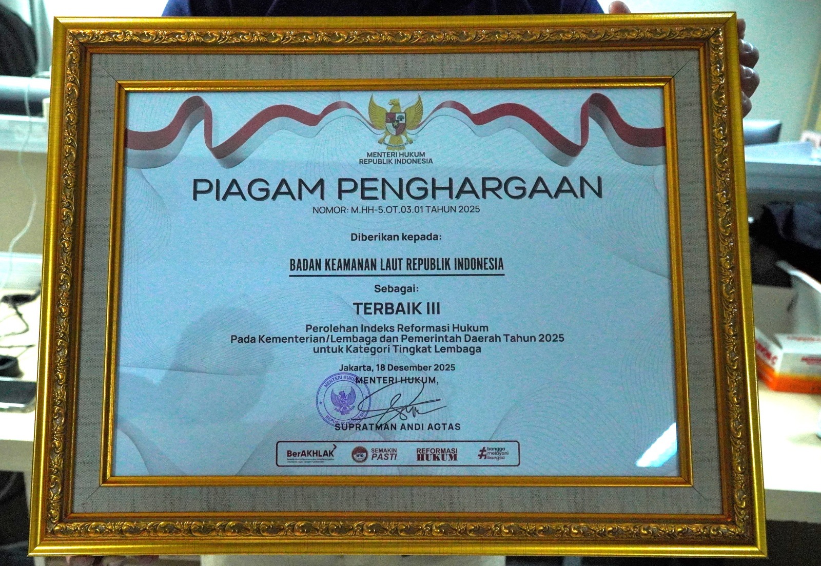 Bakamla RI Raih Penghargaan Indeks Reformasi Hukum Tahun 2025