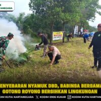 Cegah Penyebaran Nyamuk DBD, Babinsa Bersama Warga Gotong Royong Bersihkan Lingkungan