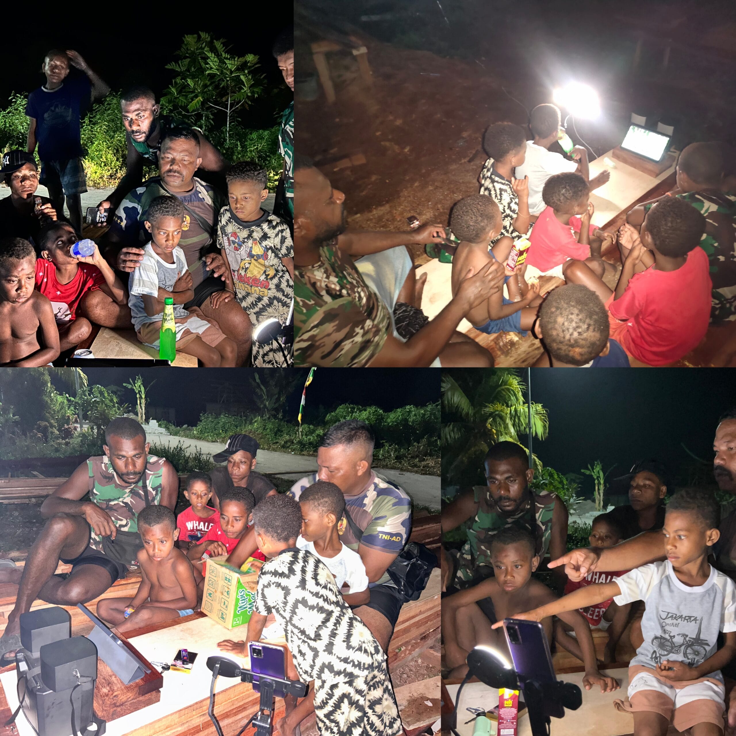 Malam Minggu, Satgas TMMD Ke-128 Kodim 1801/Manokwari Nonton Bersama Anak-Anak Kampung Tanah Rubuh Malam Minggu, Satgas TMMD Ke-128 Kodim 1801/Manokwari Nonton Bersama Anak-Anak Kampung Tanah Rubuh 
