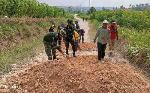 Babinsa Bubulan Bojonegoro dan Warga Kompak Perbaiki Jalan Dusun Maor