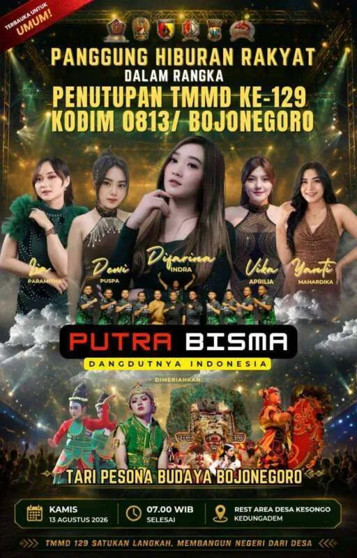Pesta Rakyat di Kesongo! Penutupan TMMD 129 Bojonegoro Siap Digelar Meriah Bersama Difarina Indra dan Orkes Putra Bisma Pesta Rakyat di Kesongo! Penutupan TMMD 129 Bojonegoro Siap Digelar Meriah Bersama Difarina Indra dan Orkes Putra Bisma