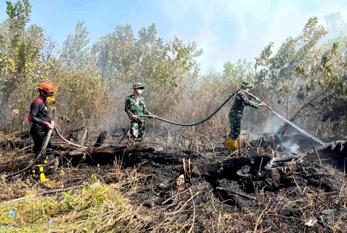Dikepung Asap dan Bara, Satgas Darat Lanud Sjamsudin Noor Tak Beri Celah Karhutla Meluas Dekati Permukiman Warga Dikepung Asap dan Bara, Satgas Darat Lanud Sjamsudin Noor Tak Beri Celah Karhutla Meluas Dekati Permukiman Warga