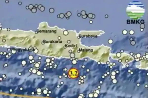 Gempa Magnitudo 3,2 Tercatat di Perairan Selatan Kabupaten Malang